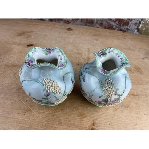 384 - 20th Century Moriage Nippon Style Hand Decorated Vases