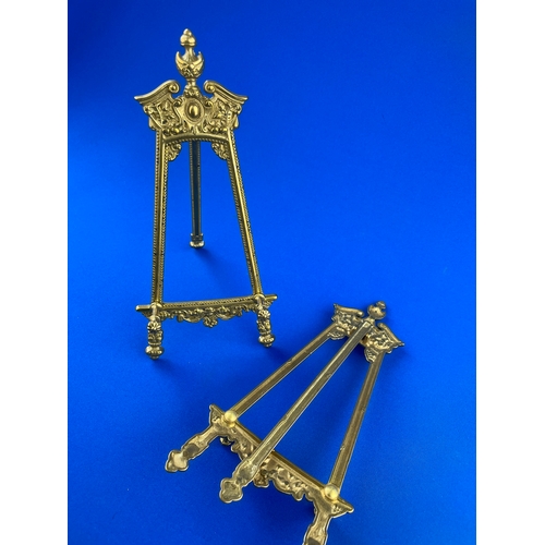 216 - Pair Of Vintage Brass Picture / Photograph Stands