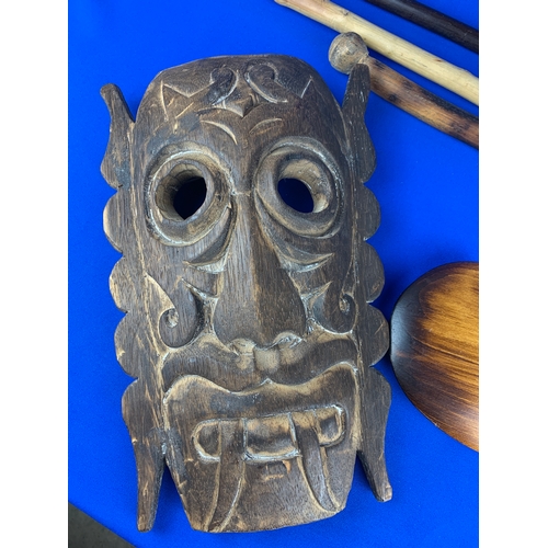 221 - Tribal type Carvings, possibly Malaysian inc. Carved Mask