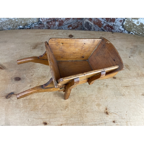 192 - Hand Crafted Wooden Miniature Wheelbarrow, Plant Pot Holder