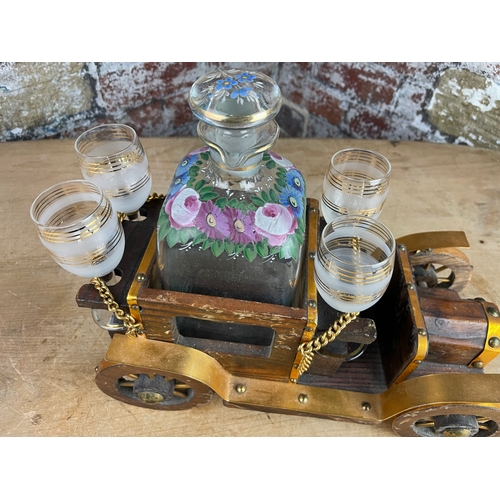 202 - Wooden Novelty Tantalus With Hand Painted Decanter