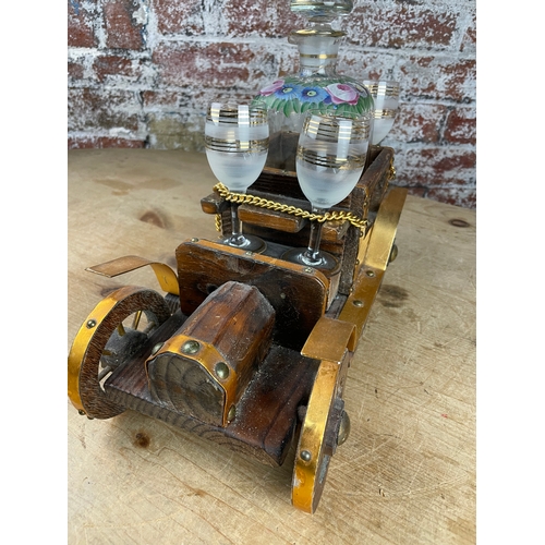 202 - Wooden Novelty Tantalus With Hand Painted Decanter