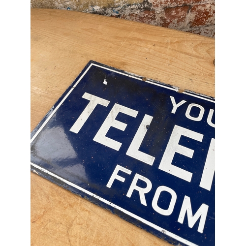 171 - Vintage Enamel Double Sided Telephone Sign. Possibly Railway Station Platform.