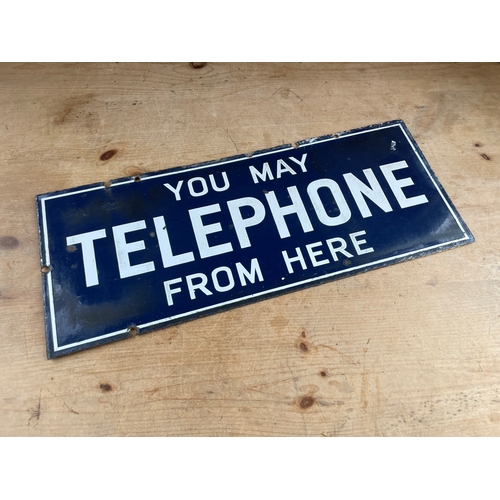 171 - Vintage Enamel Double Sided Telephone Sign. Possibly Railway Station Platform.