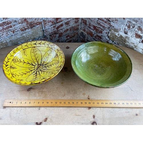 374 - Two Large Vintage Terracotta Salt Glazed Slipware Bowls