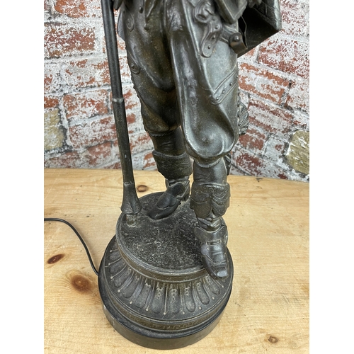 71 - Large Victorian Spelter Caviler Newel Post Lamp Standing 3ft Tall