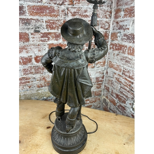 71 - Large Victorian Spelter Caviler Newel Post Lamp Standing 3ft Tall