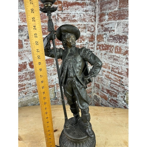 71 - Large Victorian Spelter Caviler Newel Post Lamp Standing 3ft Tall