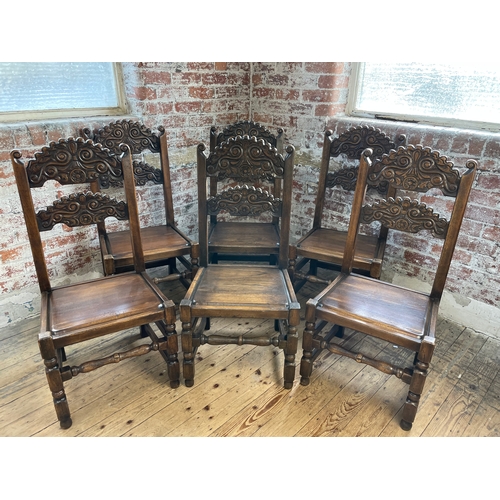 508 - 6 Carved Oak Jacobean Dining Chairs