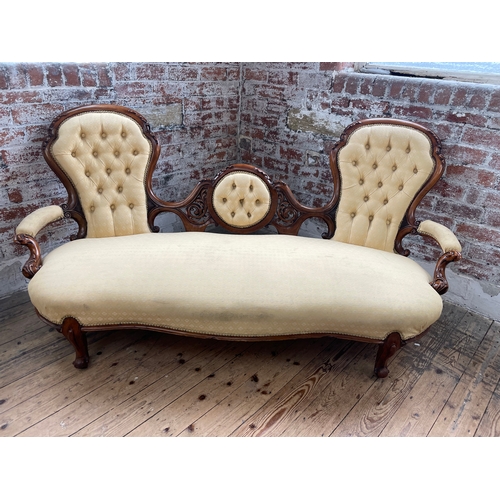 506 - Victorian Carved Mahogany Cameo Back Sofa / Double Ended Chaise Lounge