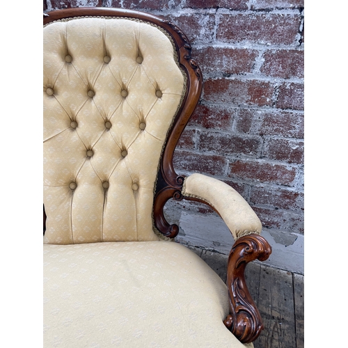 506 - Victorian Carved Mahogany Cameo Back Sofa / Double Ended Chaise Lounge