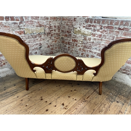 506 - Victorian Carved Mahogany Cameo Back Sofa / Double Ended Chaise Lounge