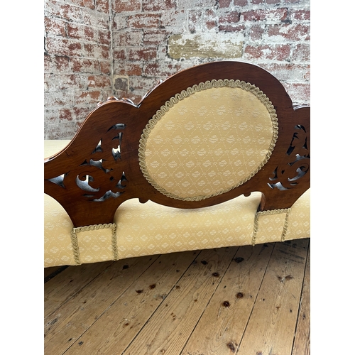 506 - Victorian Carved Mahogany Cameo Back Sofa / Double Ended Chaise Lounge