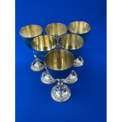 15 - 6 Sterling Silver 1175g Wine Goblets. Garrard & Co. Ltd London 1972. Limited Edition & Individually ... 