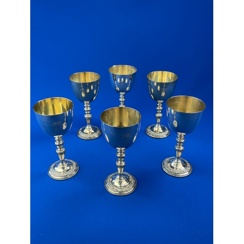 15 - 6 Sterling Silver 1175g Wine Goblets. Garrard & Co. Ltd London 1972. Limited Edition & Individually ... 