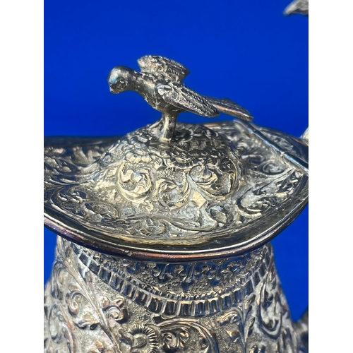 20 - Ornate Indian Silver Tea Set 1050g. With Engraved Griffin Shield & Latin Quote 