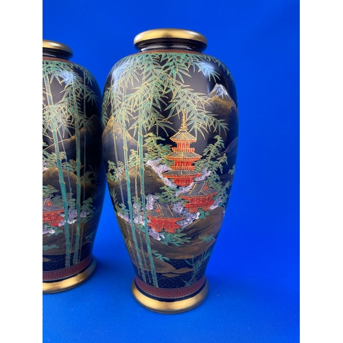 38 - Fine Pair Of Kobe Satsuma Vases. 23cm Tall.