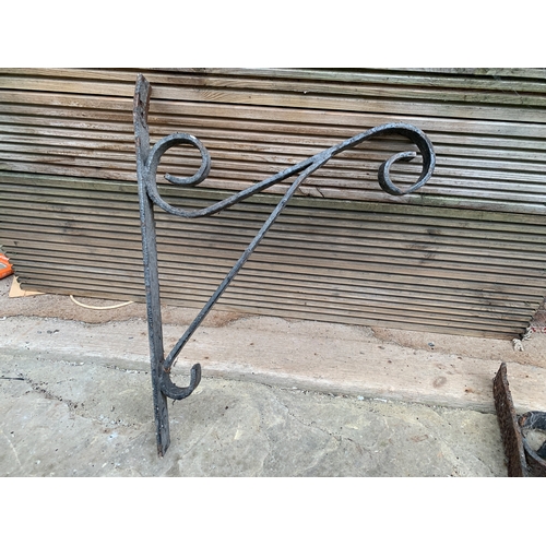 458 - Two Large 33cm Wrought Iron Hanging Basket Brackets