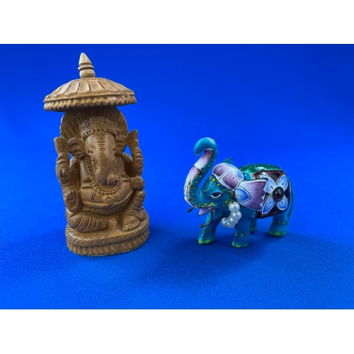 222 - Miniature Enamel Elephant & Carved Elephant Deity.