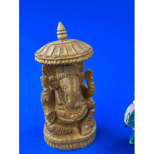 222 - Miniature Enamel Elephant & Carved Elephant Deity.