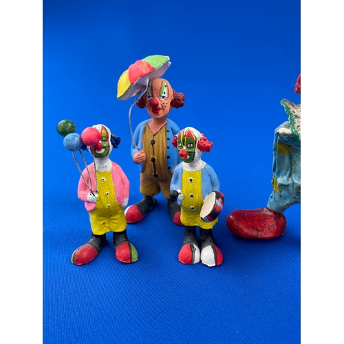 226 - Group Of Small Clown Figures Inc. Vintage Paper Mache