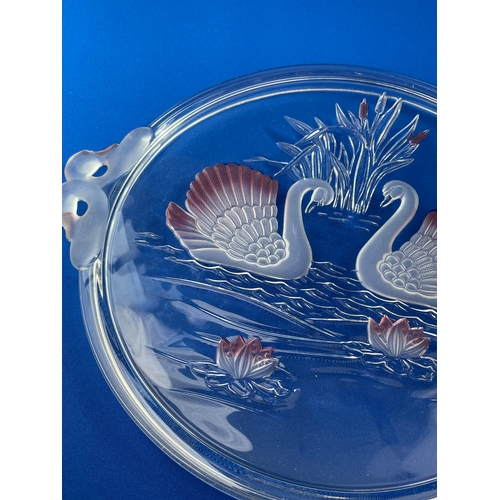 281 - Quality Crystal Glass Cake Plate With Swan Design