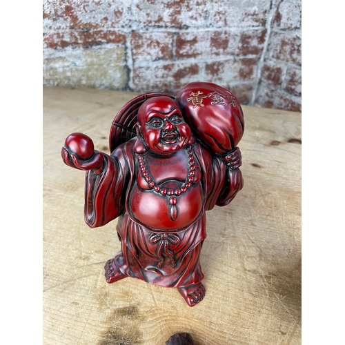 212 - Two African Hardwood Carvings & Resin Buddha Figure