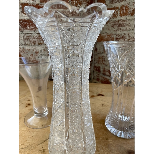 236 - Three Nice Glass Vases Inc Hand Cut Crystal