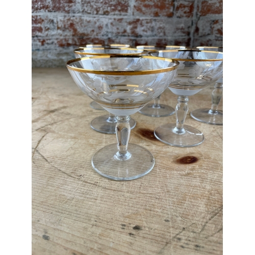 277 - Six Vintage Mid Century Cut Glass & Gilt Champagne Coups