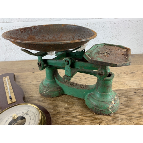 239 - Vintage Weighing Scales and Barometer