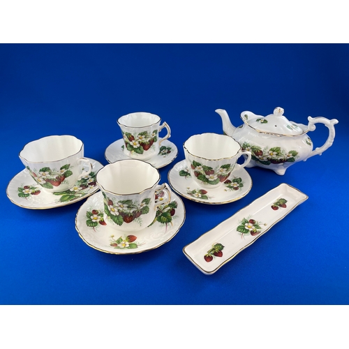 303 - Group Of Hammersley Strawberry Ripe Tea Pot, Cups & Saucers