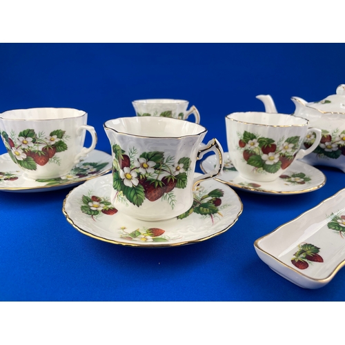 303 - Group Of Hammersley Strawberry Ripe Tea Pot, Cups & Saucers