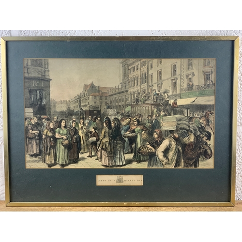 346 - Antique Print of Boar Lane, Leeds on Market Day