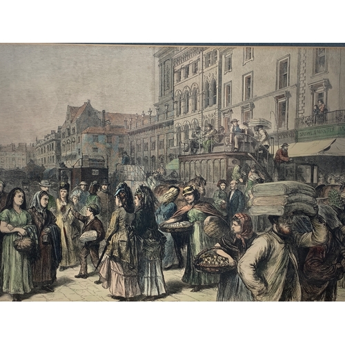 346 - Antique Print of Boar Lane, Leeds on Market Day