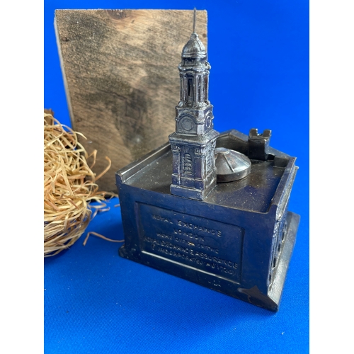 243 - Vintage Royal Exchange Assurance Inkwell Desk Stand. Letter Spike & Pen Holder