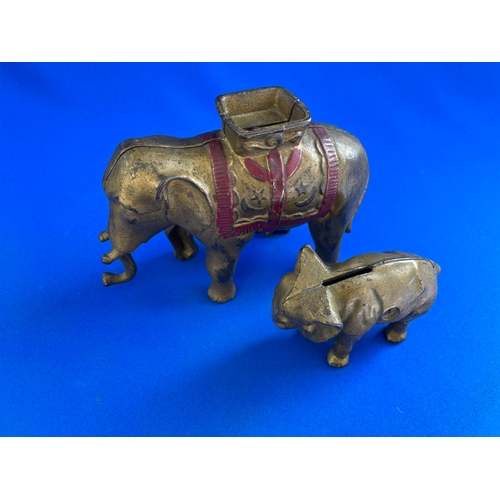 247 - Two Antique Cast Iron Elephant Money Boxes