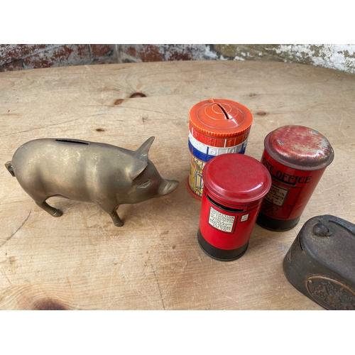 198 - Five Vintage Money Boxes Inc. Piggy & Post Boxes