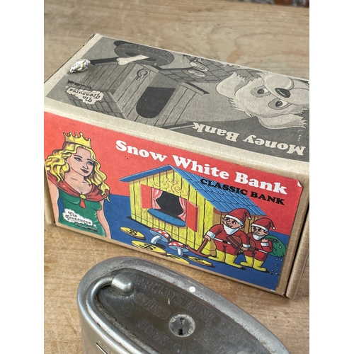 199 - Five Vintage Money Boxes Inc. Boxed Snow White,  Barclays & Midland Bank