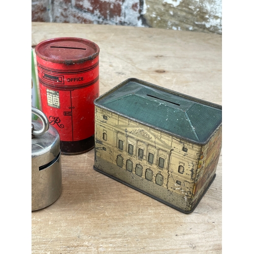 201 - Five Vintage Money Boxes Inc. German Allianz Und Stuttgarter