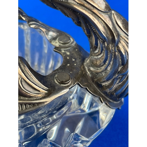 32 - Silver & Cut Glass Swan Double Table Salt. Articulated Wings With No Stress Fractures. Makers Mark E... 