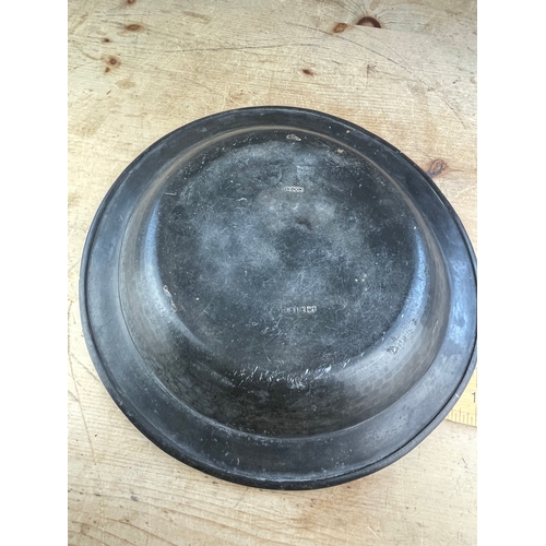 209 - Antique Hammered London Pewter Charger. Large Dished Bowl With Makers Marks To Underside.