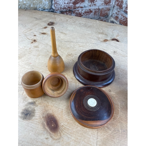 210 - Quartet Of Quality Treen Items Inc. Tobacco Box Made From The Teak Of H.M.S. Iron Duke, Admiral Jell... 