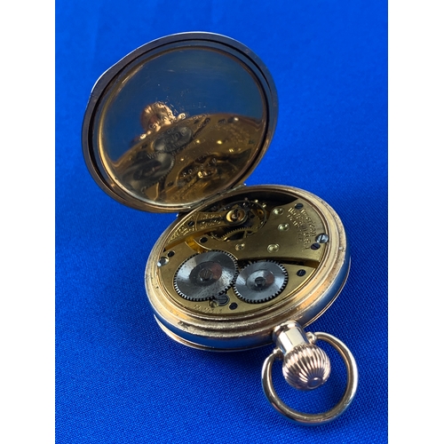 65 - 10k Gold Plated Waltham Traveler Pocket Watch Model 1908. Moon Denison Double Hunter Case. Movement ... 