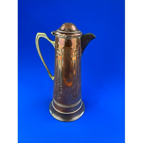 171 - Lidded Arts & Crafts Copper Hot Water Jug With Art Nouveau Detail. Lid A/F