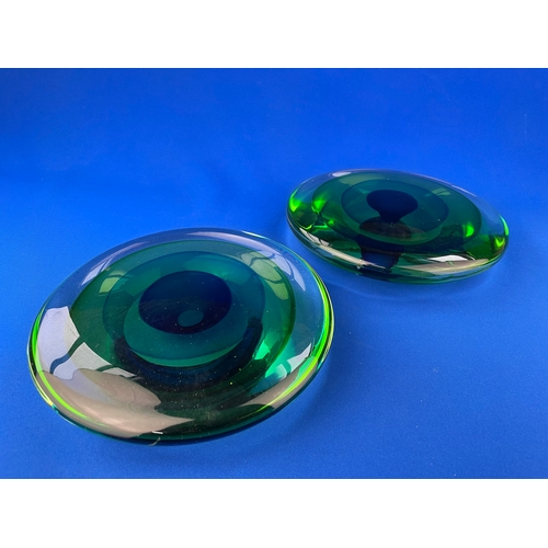 56 - Two Art Glass Murano Sommerso Disco, Large Glass Disks In The Form Of Eyes. 9