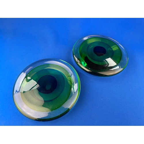 56 - Two Art Glass Murano Sommerso Disco, Large Glass Disks In The Form Of Eyes. 9