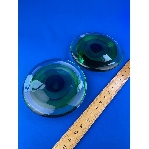 56 - Two Art Glass Murano Sommerso Disco, Large Glass Disks In The Form Of Eyes. 9