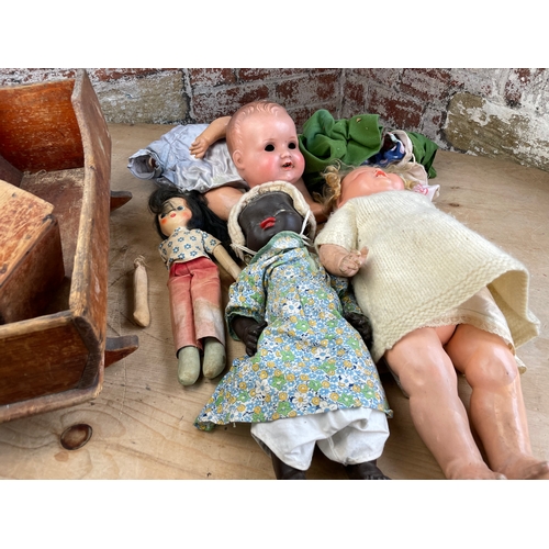 321 - Four Vintage Dolls & Cot For Repairs Inc. Armand Marseille some A/F