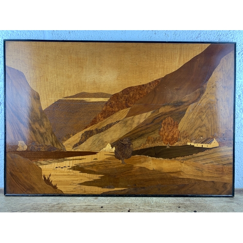 357 - Large Inlaid Marquetry Moutain and Valley Scene - 85 x 58cn