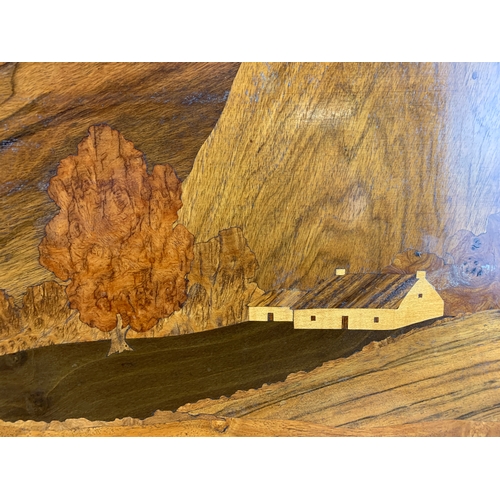 357 - Large Inlaid Marquetry Moutain and Valley Scene - 85 x 58cn